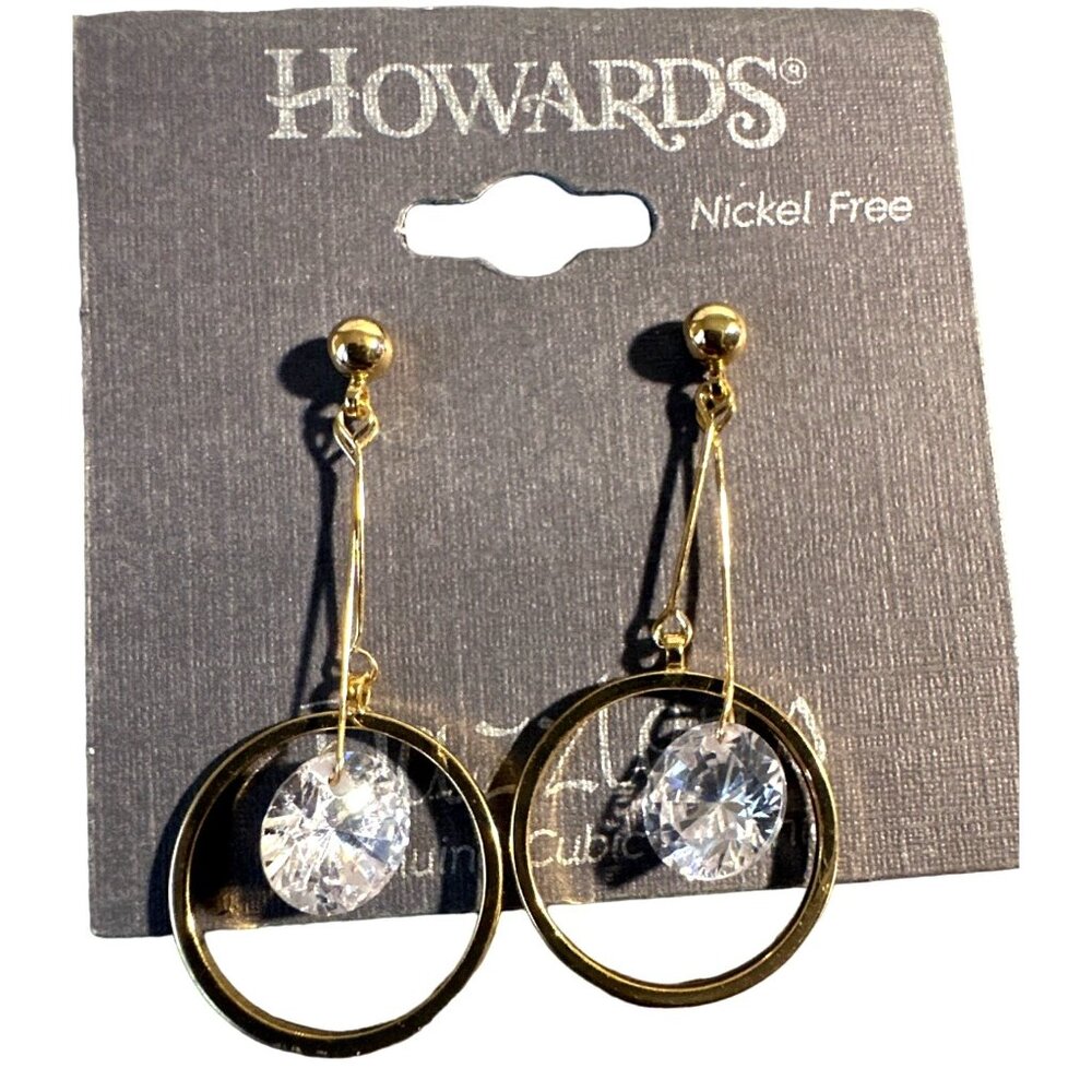 🌼Dazzlers Cubic Zirconia Drop Earrings Dangle Gold Tone - Picture 6 of 6